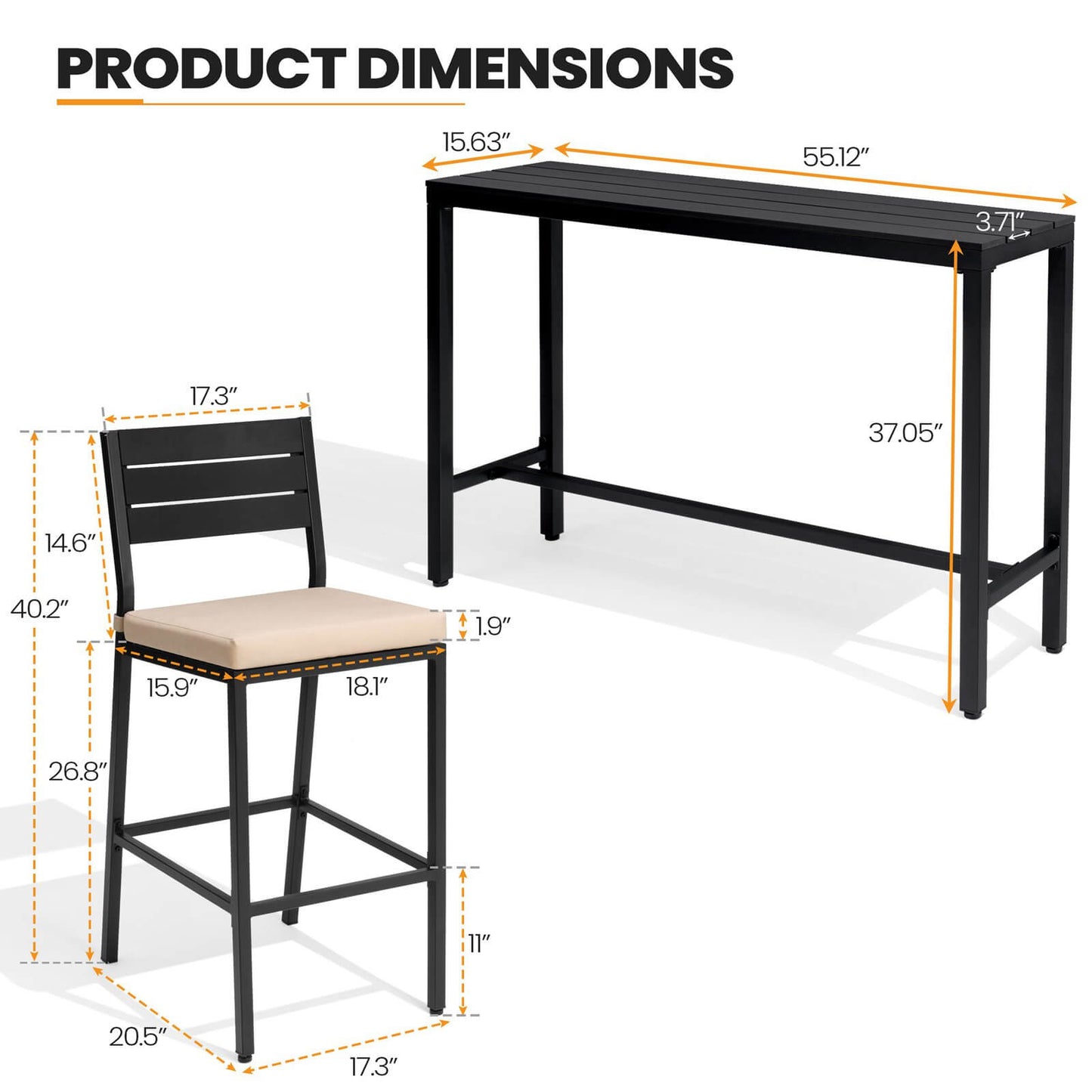 3-Piece Outdoor Bar Set with Wood-Plastic Table and Bar Chairs