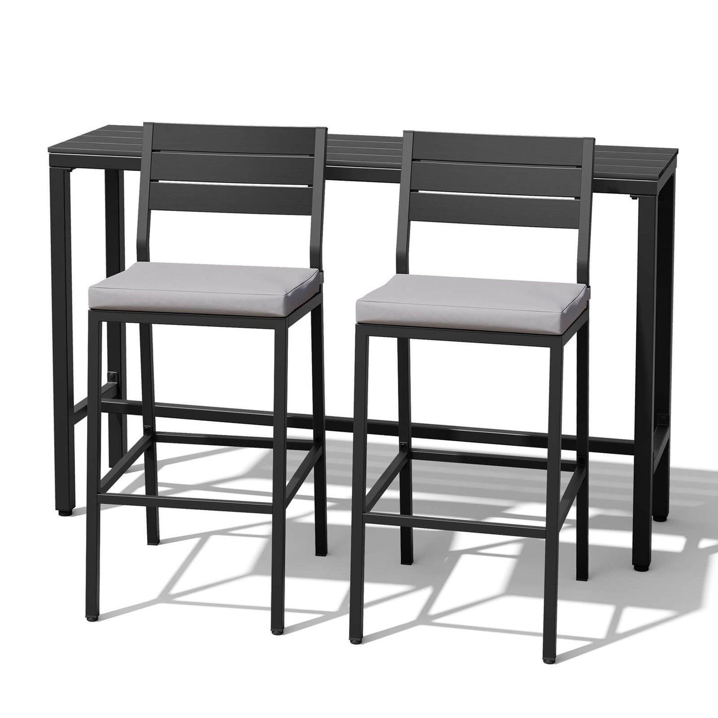 3-Piece Outdoor Bar Set with Wood-Plastic Table and Bar Chairs
