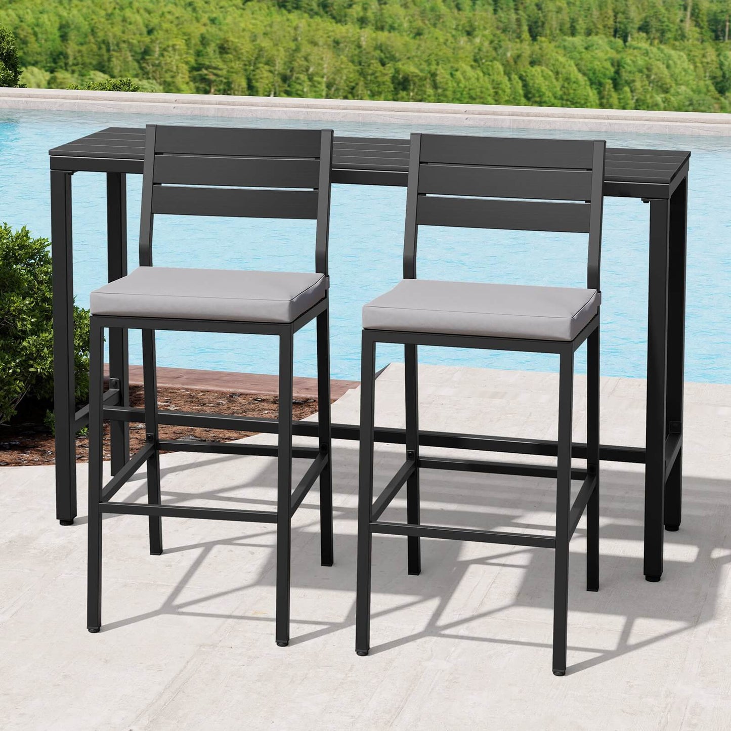 3-Piece Outdoor Bar Set with Wood-Plastic Table and Bar Chairs
