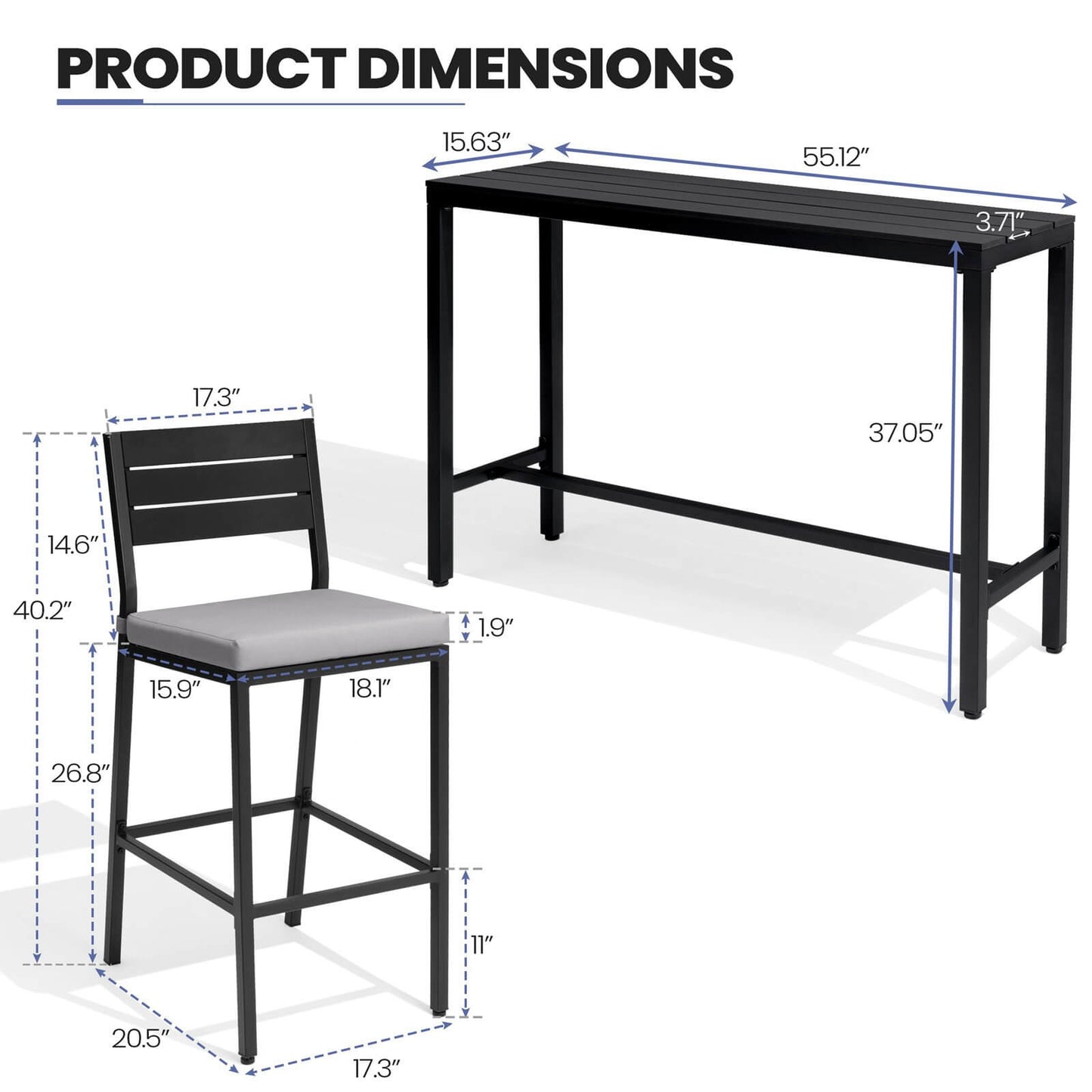 3-Piece Outdoor Bar Set with Wood-Plastic Table and Bar Chairs