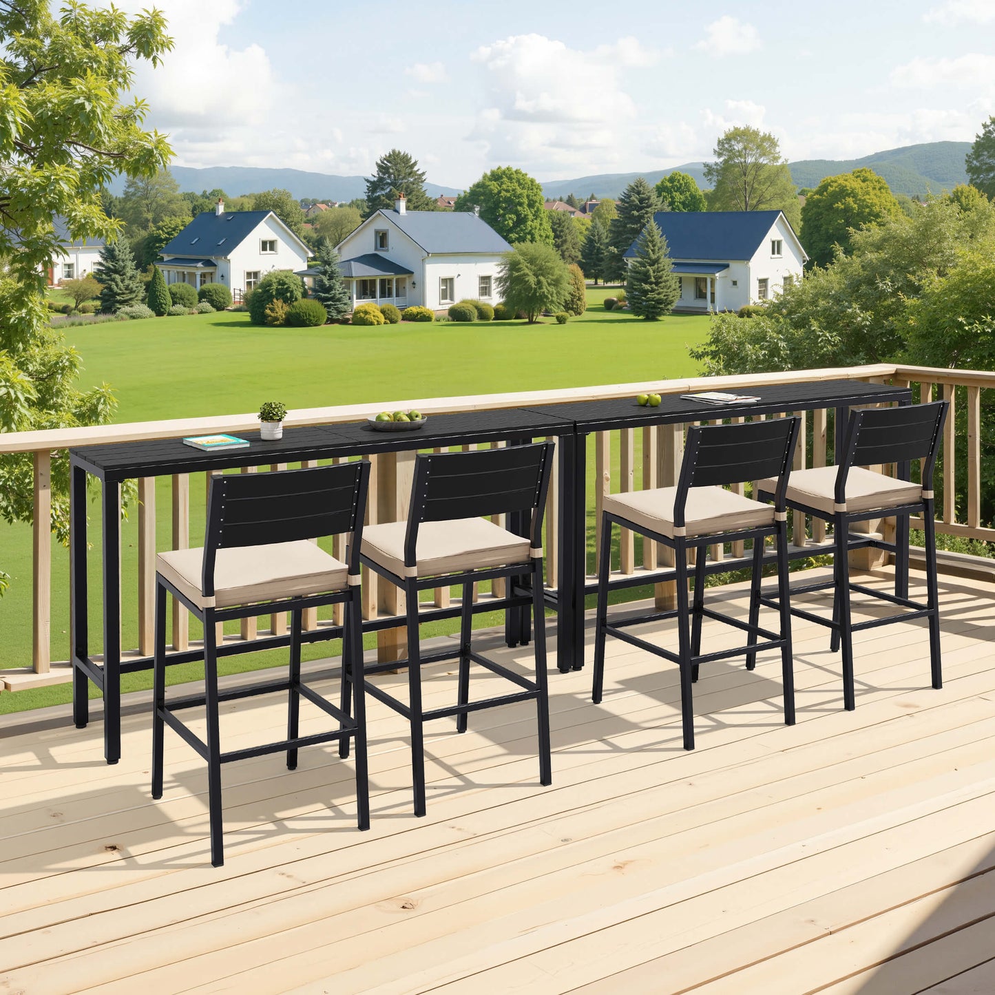 3-Piece Outdoor Bar Set with Wood-Plastic Table and Bar Chairs