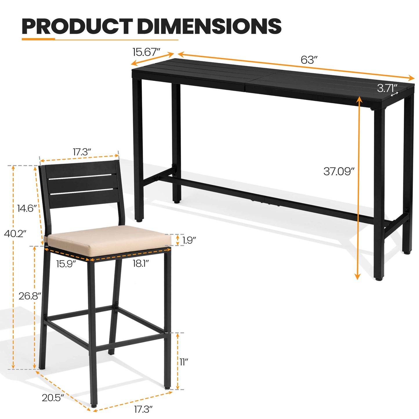 3-Piece Outdoor Bar Set with Wood-Plastic Table and Bar Chairs