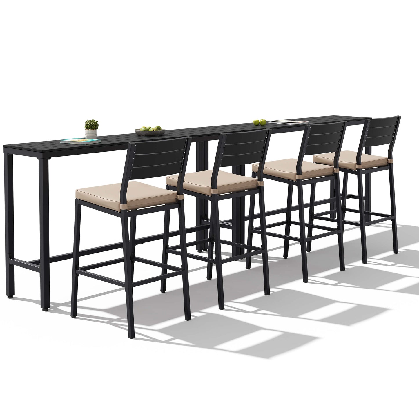 3-Piece Outdoor Bar Set with Wood-Plastic Table and Bar Chairs
