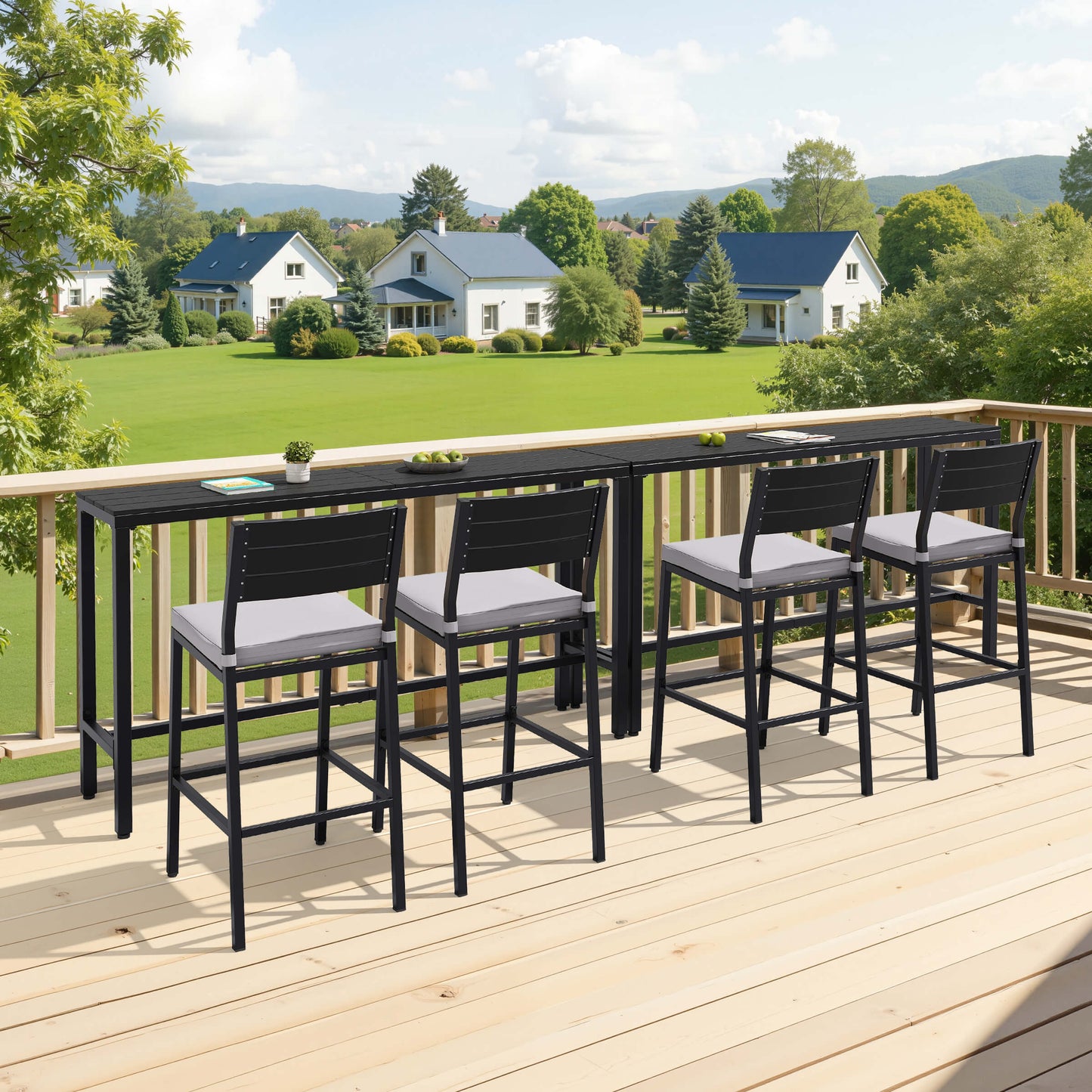 3-Piece Outdoor Bar Set with Wood-Plastic Table and Bar Chairs