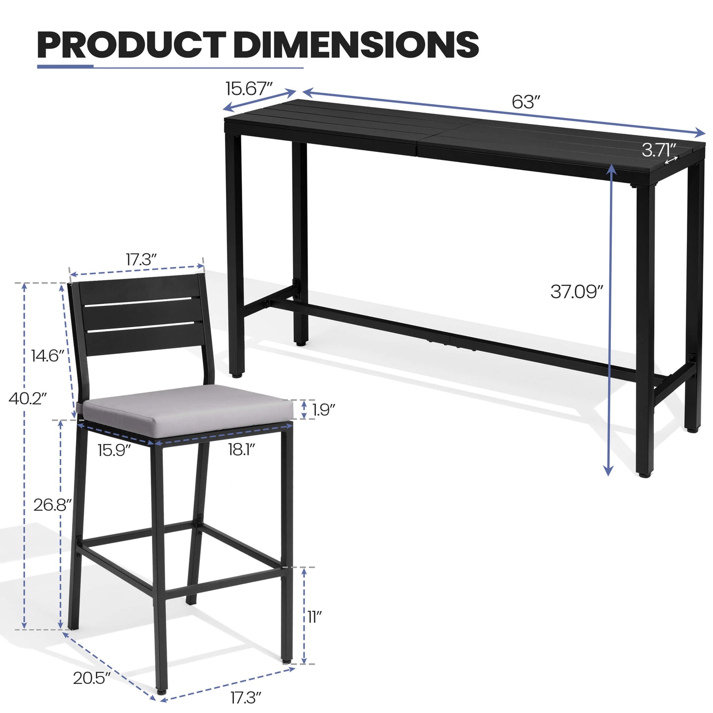 3-Piece Outdoor Bar Set with Wood-Plastic Table and Bar Chairs