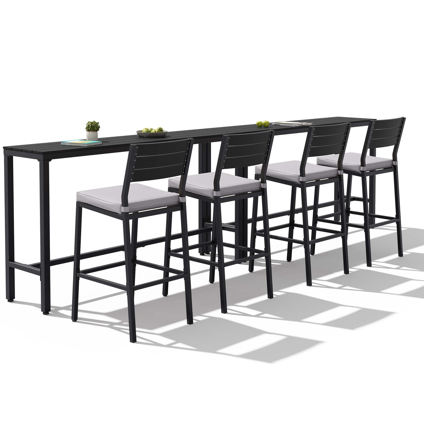 3-Piece Outdoor Bar Set with Wood-Plastic Table and Bar Chairs