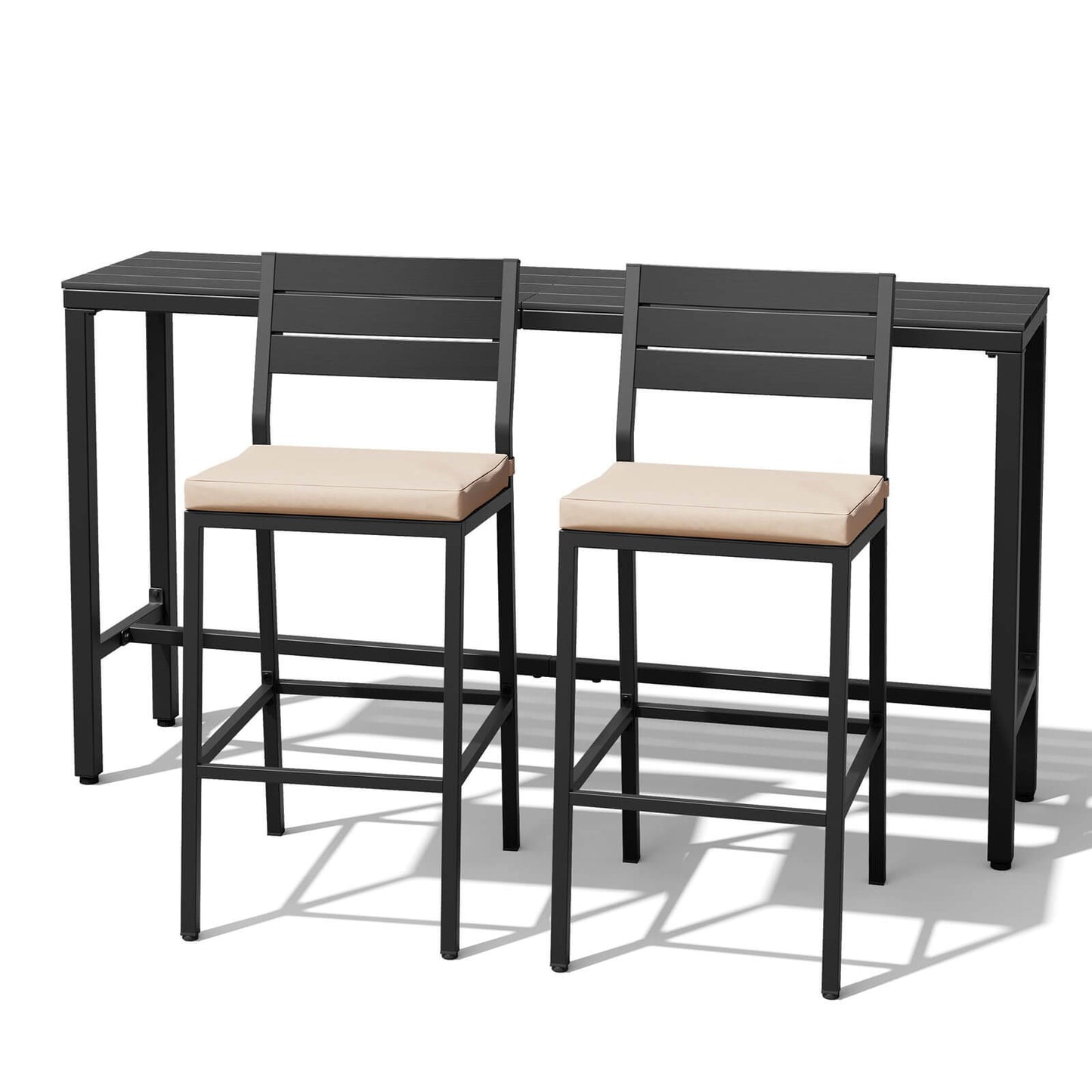 3-Piece Outdoor Bar Set with Wood-Plastic Table and Bar Chairs