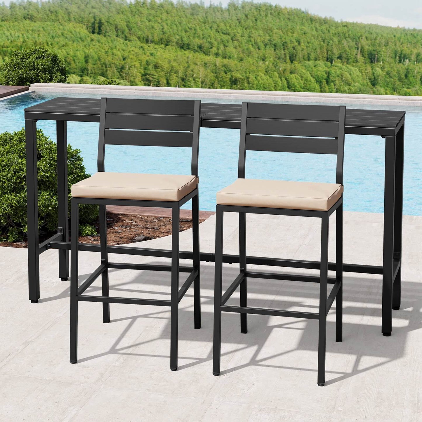 3-Piece Outdoor Bar Set with Wood-Plastic Table and Bar Chairs