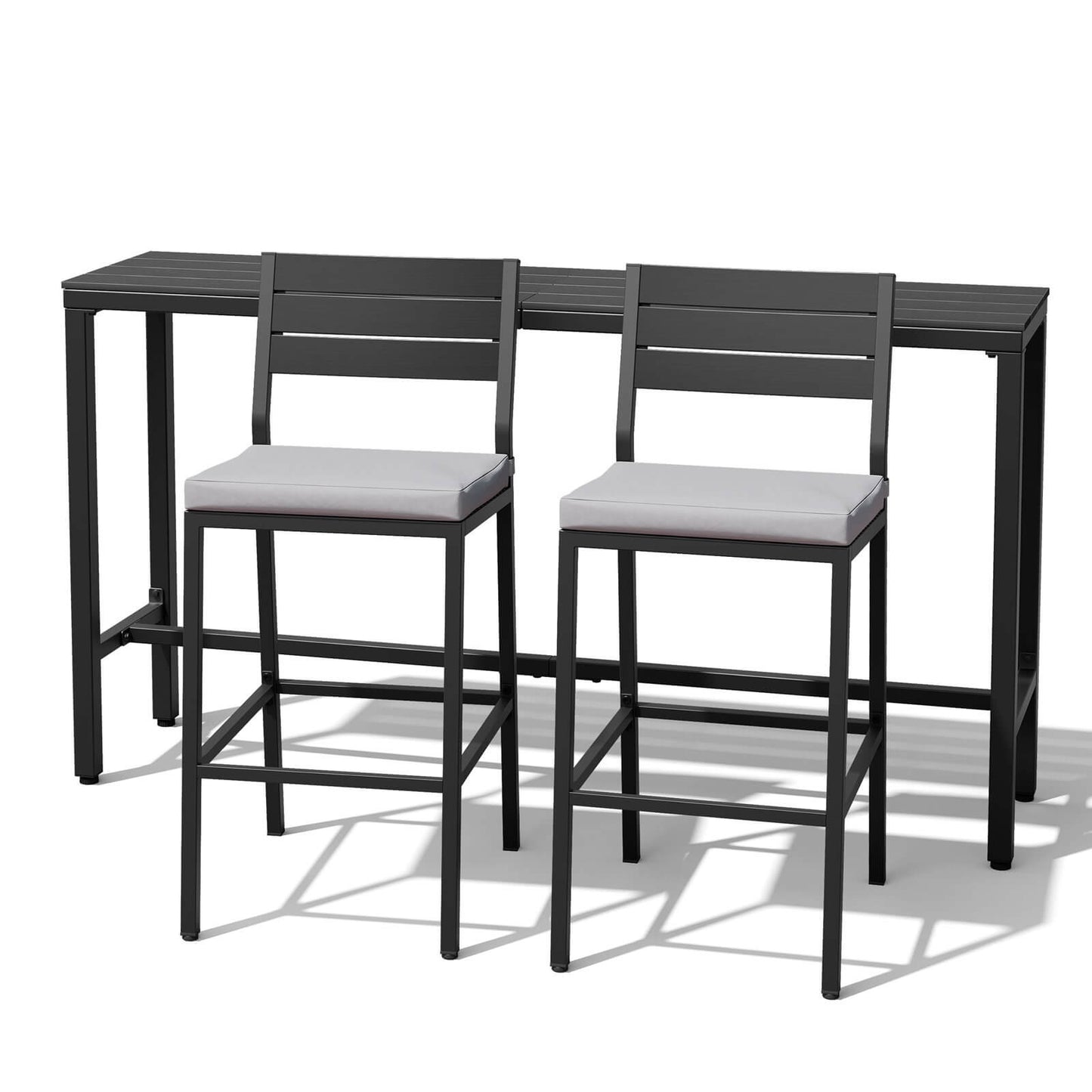 3-Piece Outdoor Bar Set with Wood-Plastic Table and Bar Chairs
