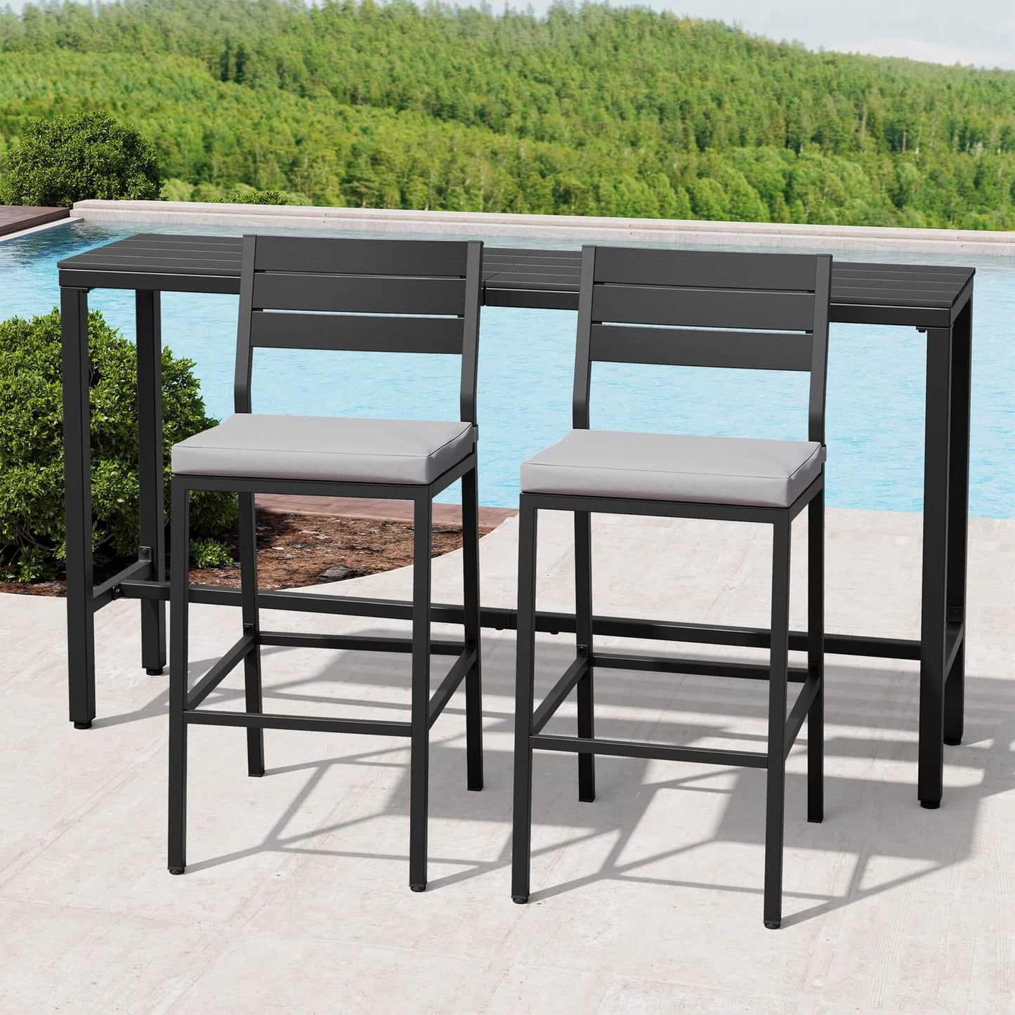 3-Piece Outdoor Bar Set with Wood-Plastic Table and Bar Chairs
