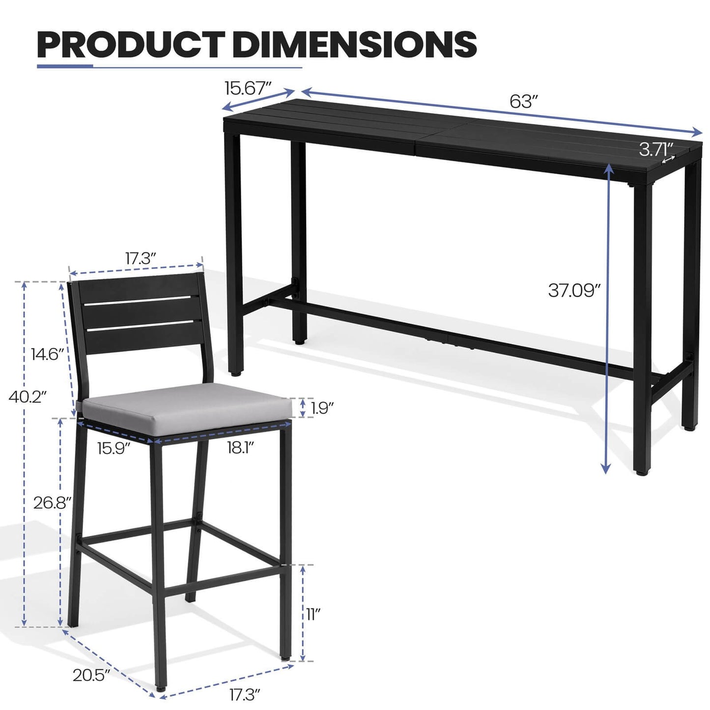 3-Piece Outdoor Bar Set with Wood-Plastic Table and Bar Chairs