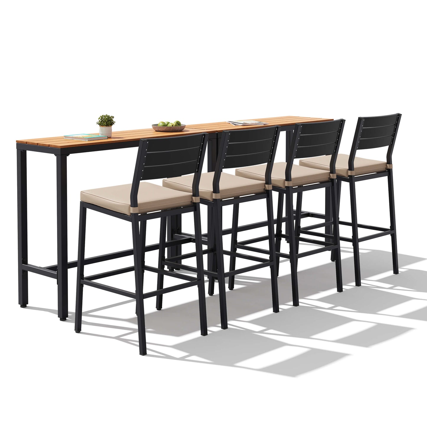 3-Piece Outdoor Bar Set with Wood-Plastic Table and Bar Chairs