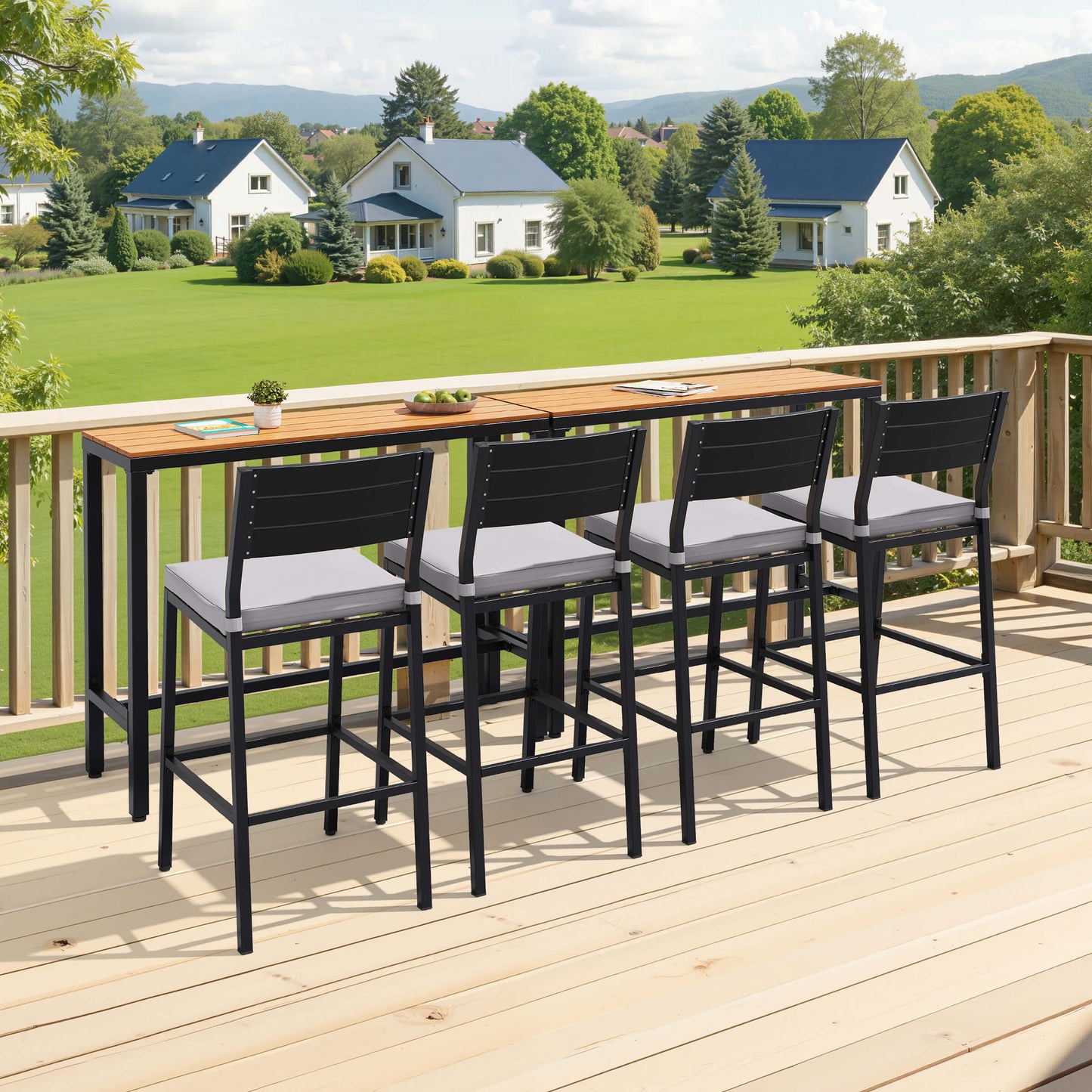 3-Piece Outdoor Bar Set with Wood-Plastic Table and Bar Chairs