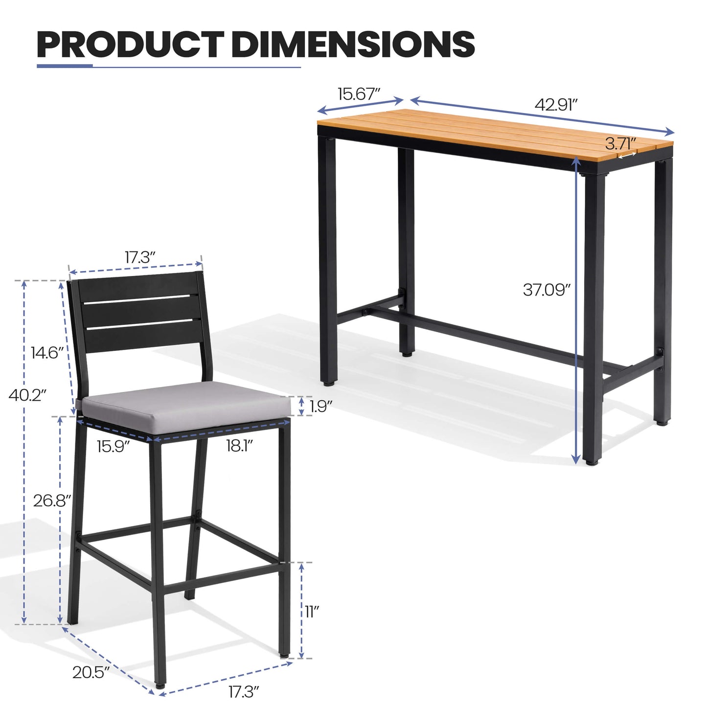 3-Piece Outdoor Bar Set with Wood-Plastic Table and Bar Chairs