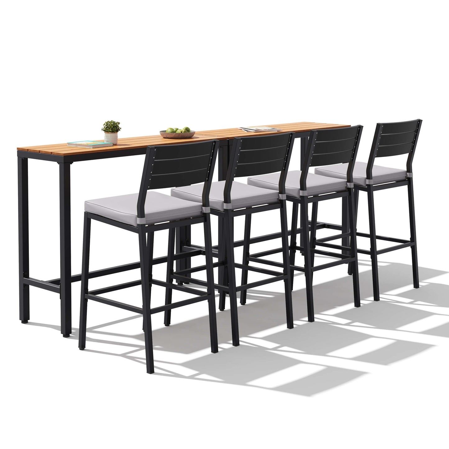 3-Piece Outdoor Bar Set with Wood-Plastic Table and Bar Chairs
