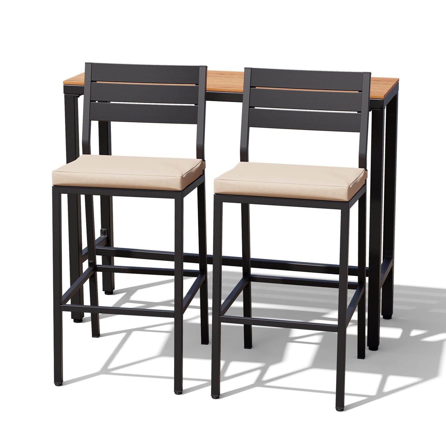 3-Piece Outdoor Bar Set with Wood-Plastic Table and Bar Chairs