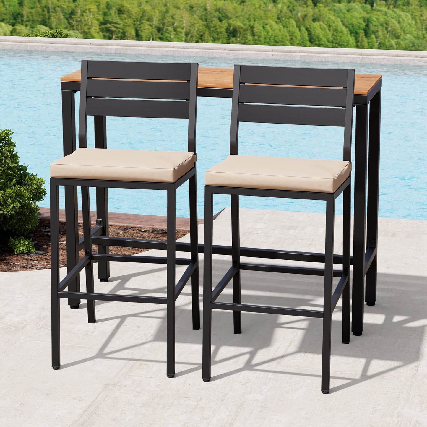 3-Piece Outdoor Bar Set with Wood-Plastic Table and Bar Chairs