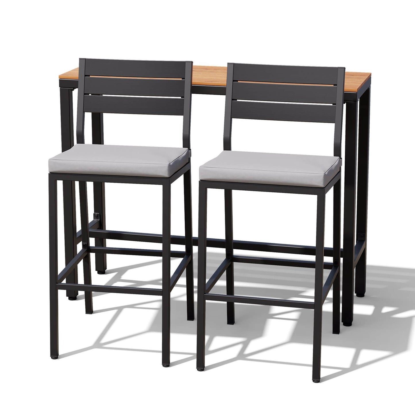 3-Piece Outdoor Bar Set with Wood-Plastic Table and Bar Chairs