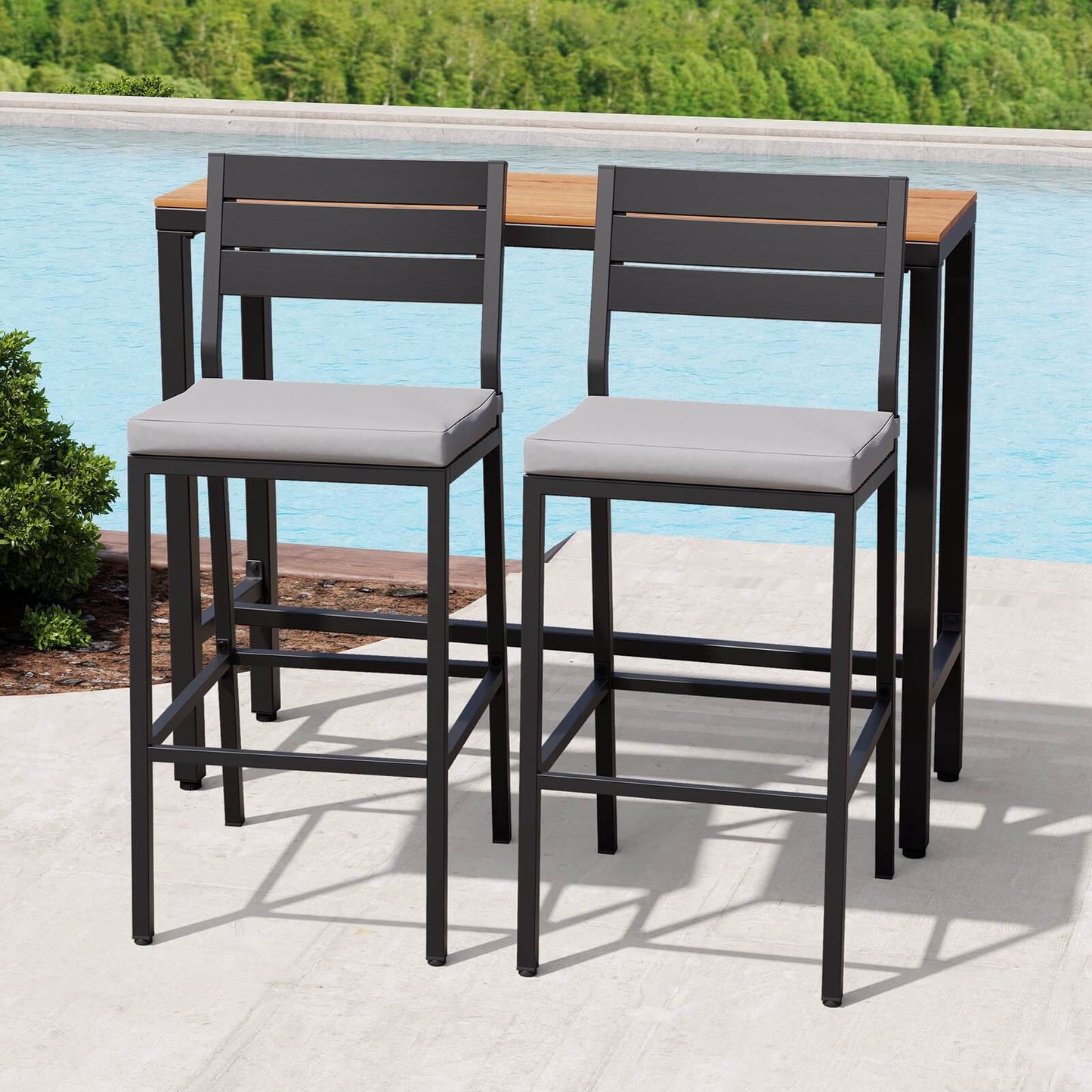 3-Piece Outdoor Bar Set with Wood-Plastic Table and Bar Chairs