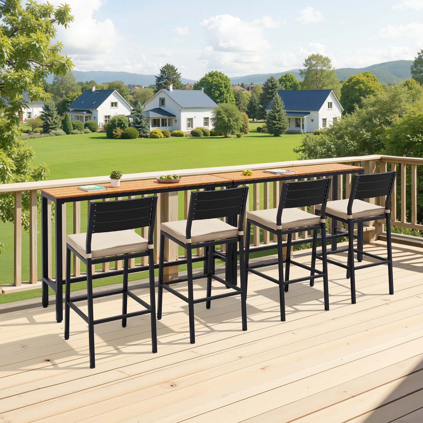 3-Piece Outdoor Bar Set with Wood-Plastic Table and Bar Chairs