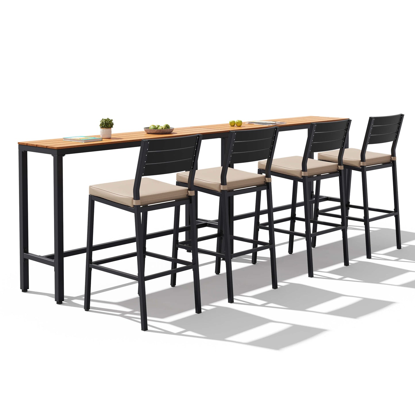 3-Piece Outdoor Bar Set with Wood-Plastic Table and Bar Chairs