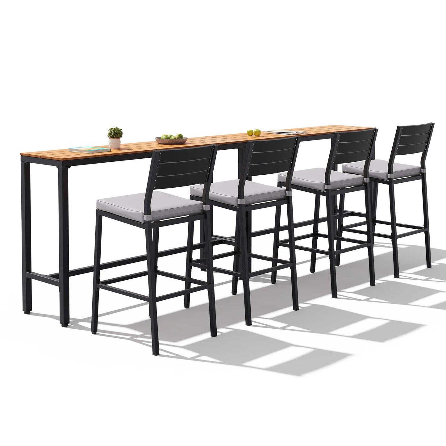 3-Piece Outdoor Bar Set with Wood-Plastic Table and Bar Chairs