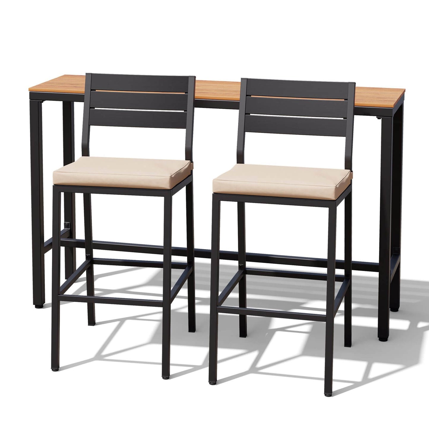 3-Piece Outdoor Bar Set with Wood-Plastic Table and Bar Chairs