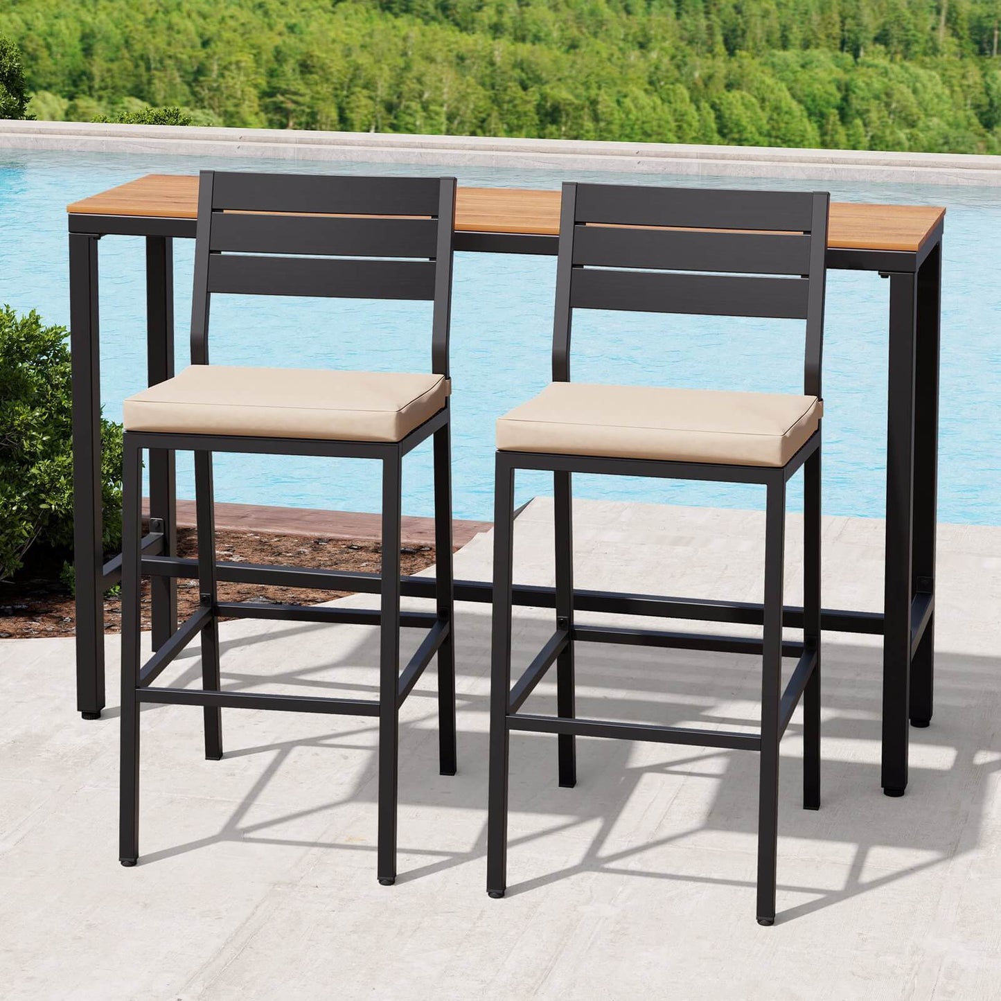 3-Piece Outdoor Bar Set with Wood-Plastic Table and Bar Chairs