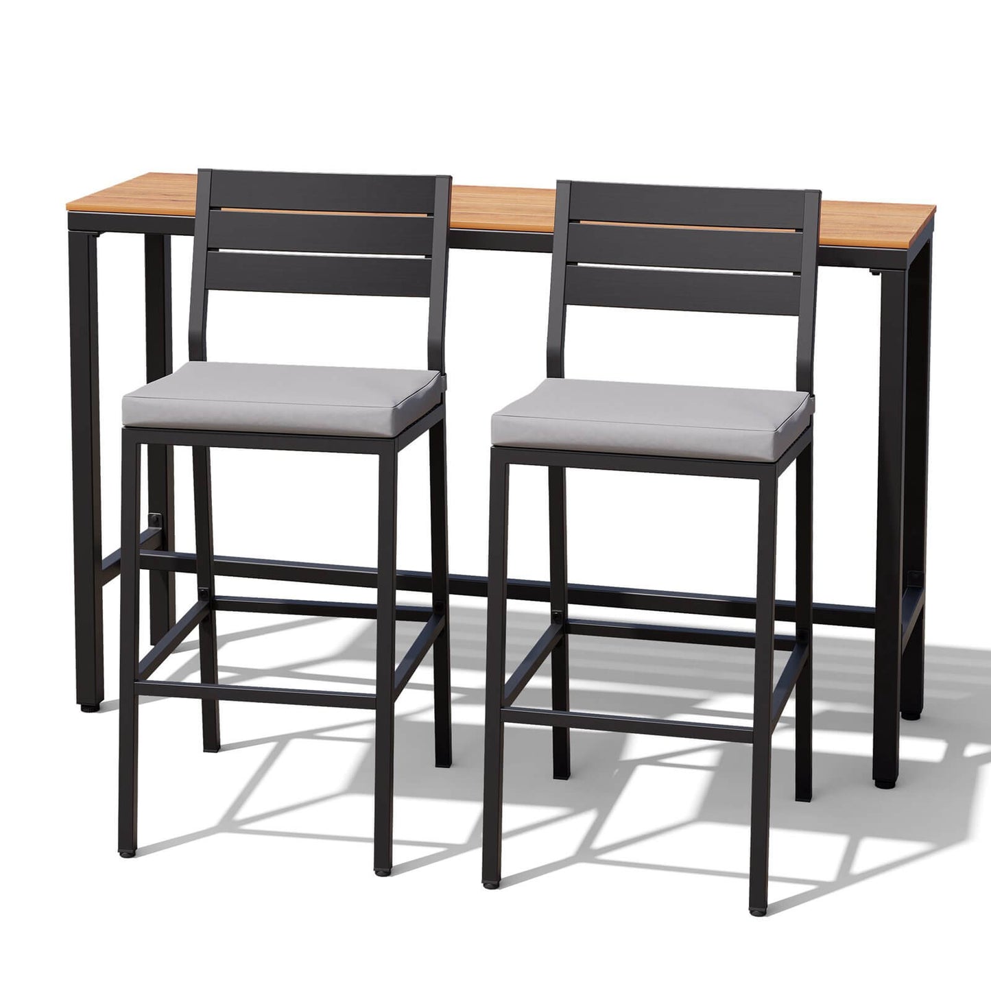 3-Piece Outdoor Bar Set with Wood-Plastic Table and Bar Chairs