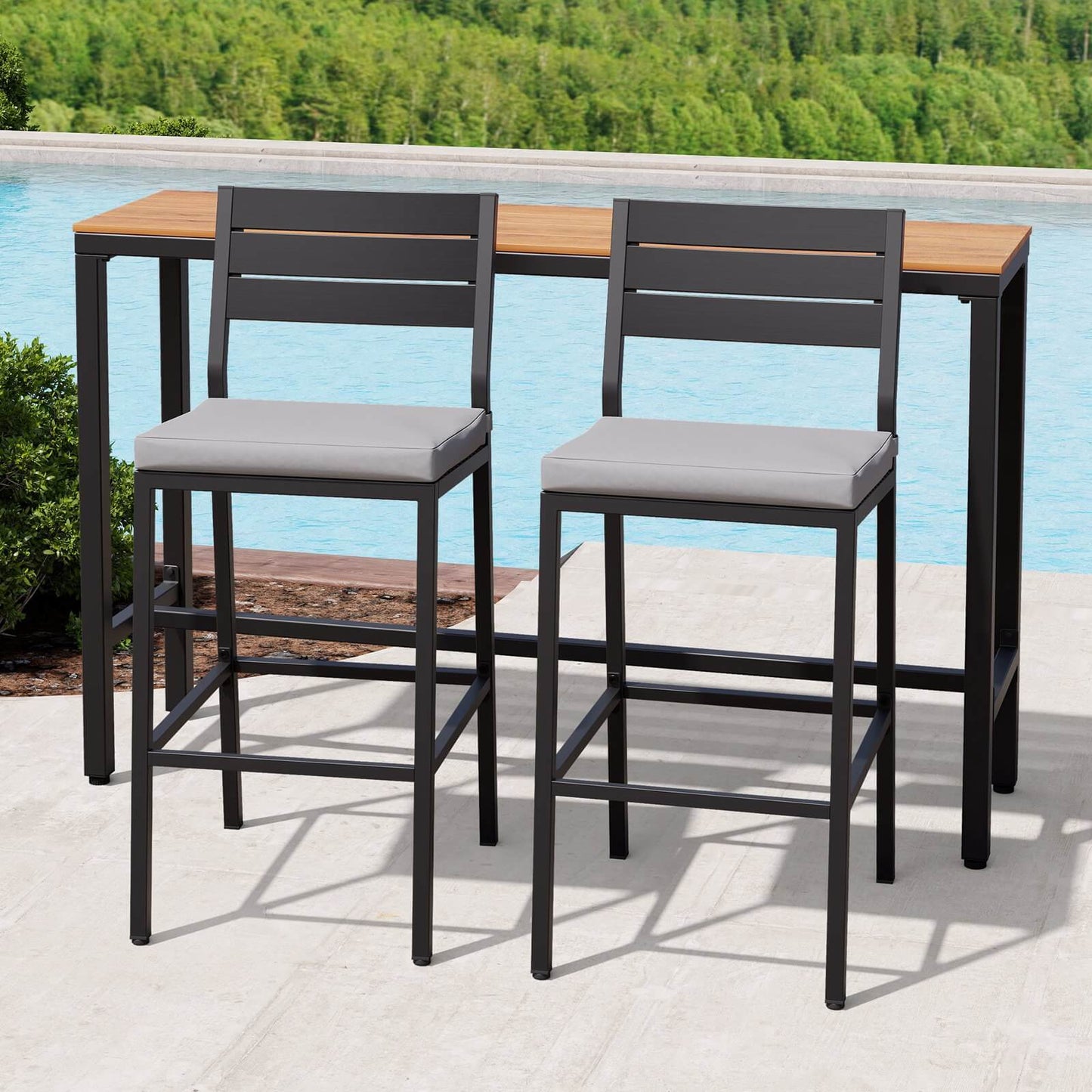 3-Piece Outdoor Bar Set with Wood-Plastic Table and Bar Chairs