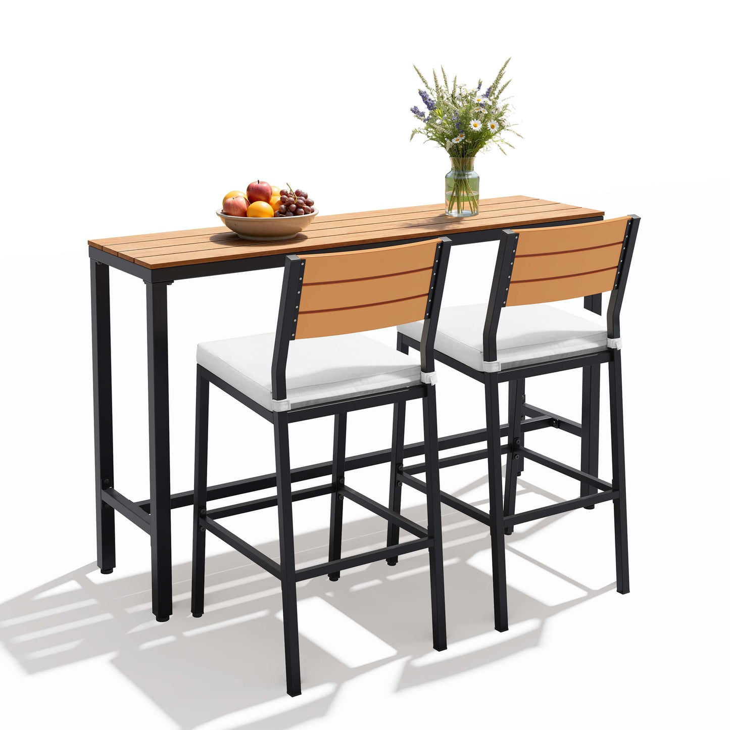 3-Piece Outdoor Bar Set with Wood-Plastic Table and Bar Chairs