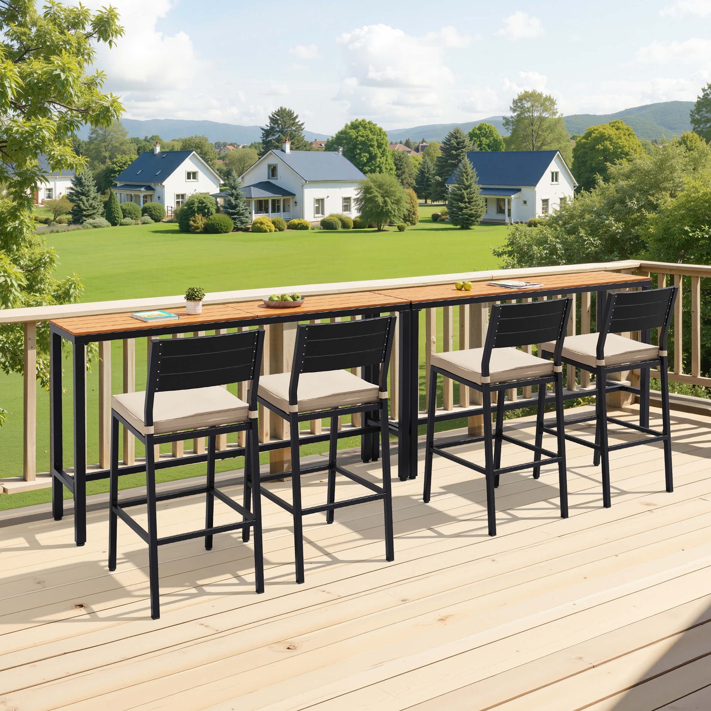 3-Piece Outdoor Bar Set with Wood-Plastic Table and Bar Chairs