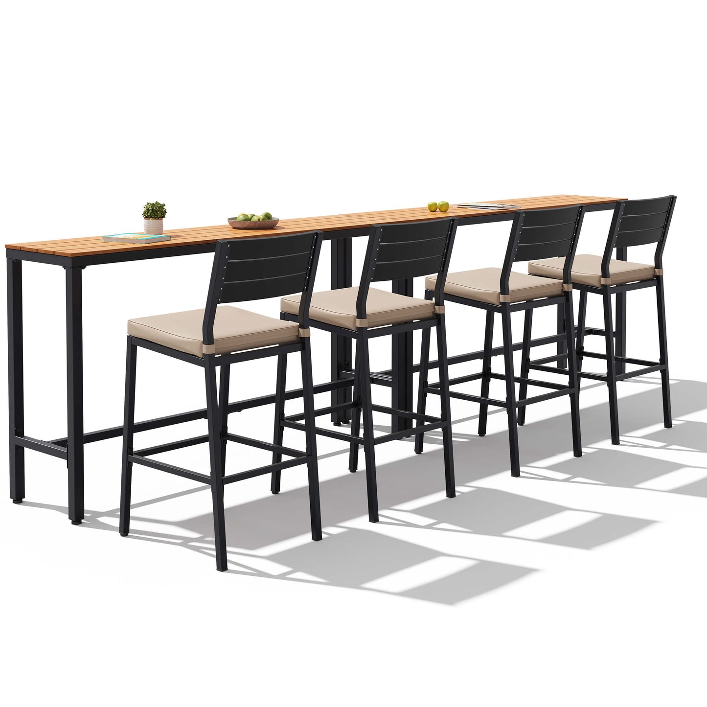 3-Piece Outdoor Bar Set with Wood-Plastic Table and Bar Chairs