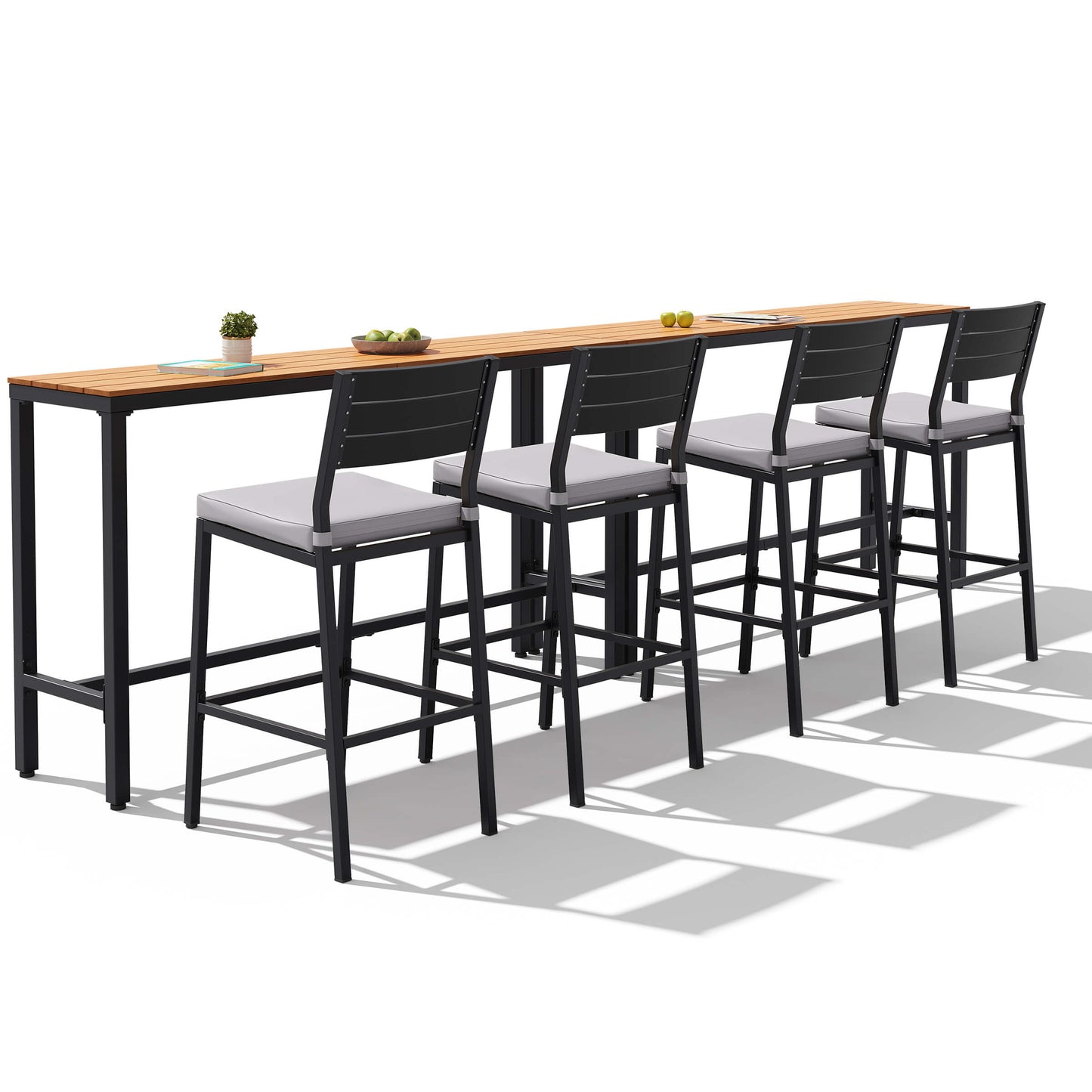 3-Piece Outdoor Bar Set with Wood-Plastic Table and Bar Chairs