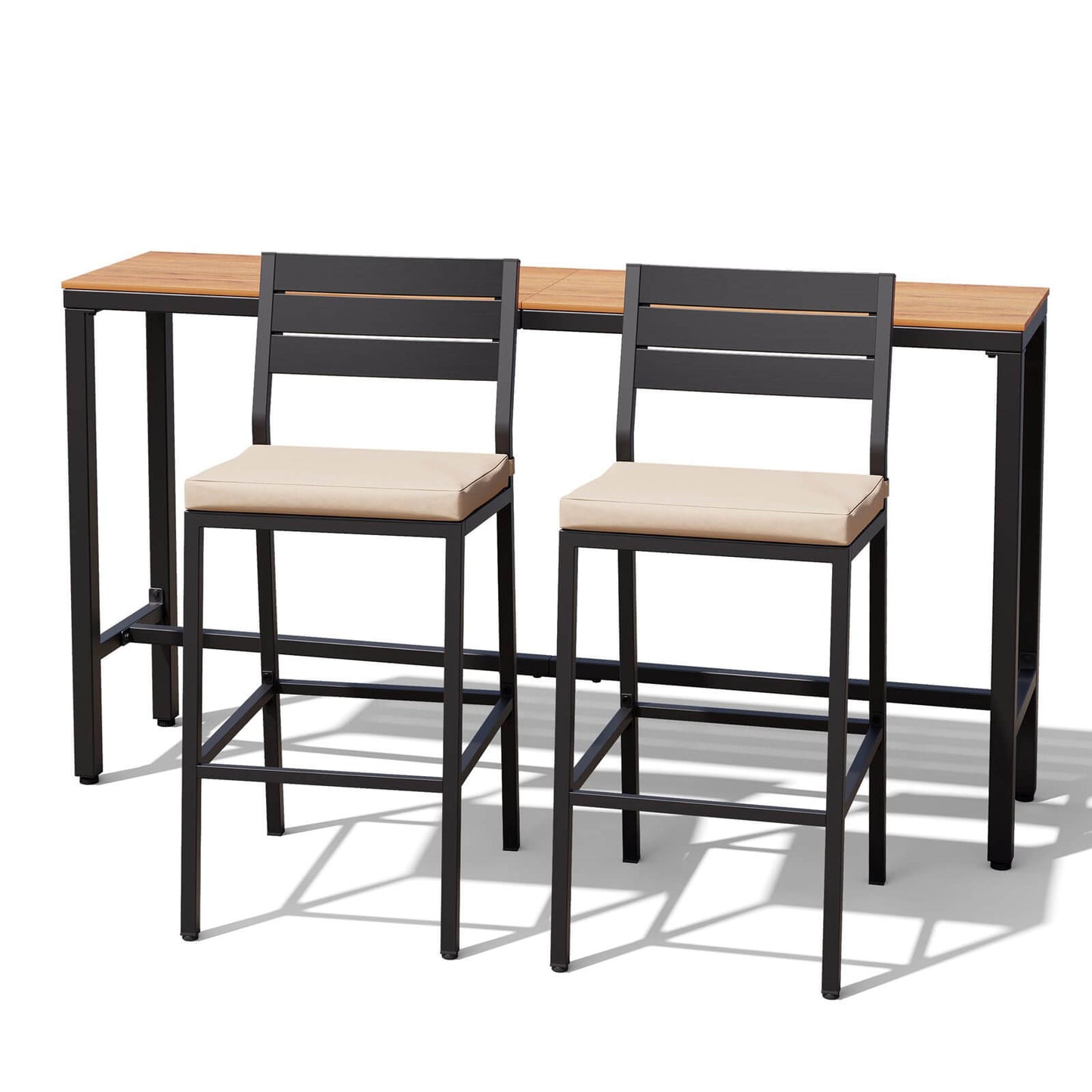 3-Piece Outdoor Bar Set with Wood-Plastic Table and Bar Chairs