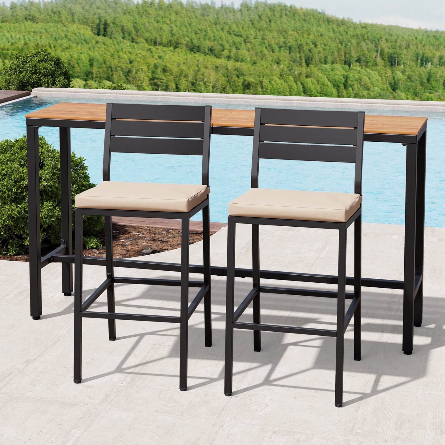 3-Piece Outdoor Bar Set with Wood-Plastic Table and Bar Chairs