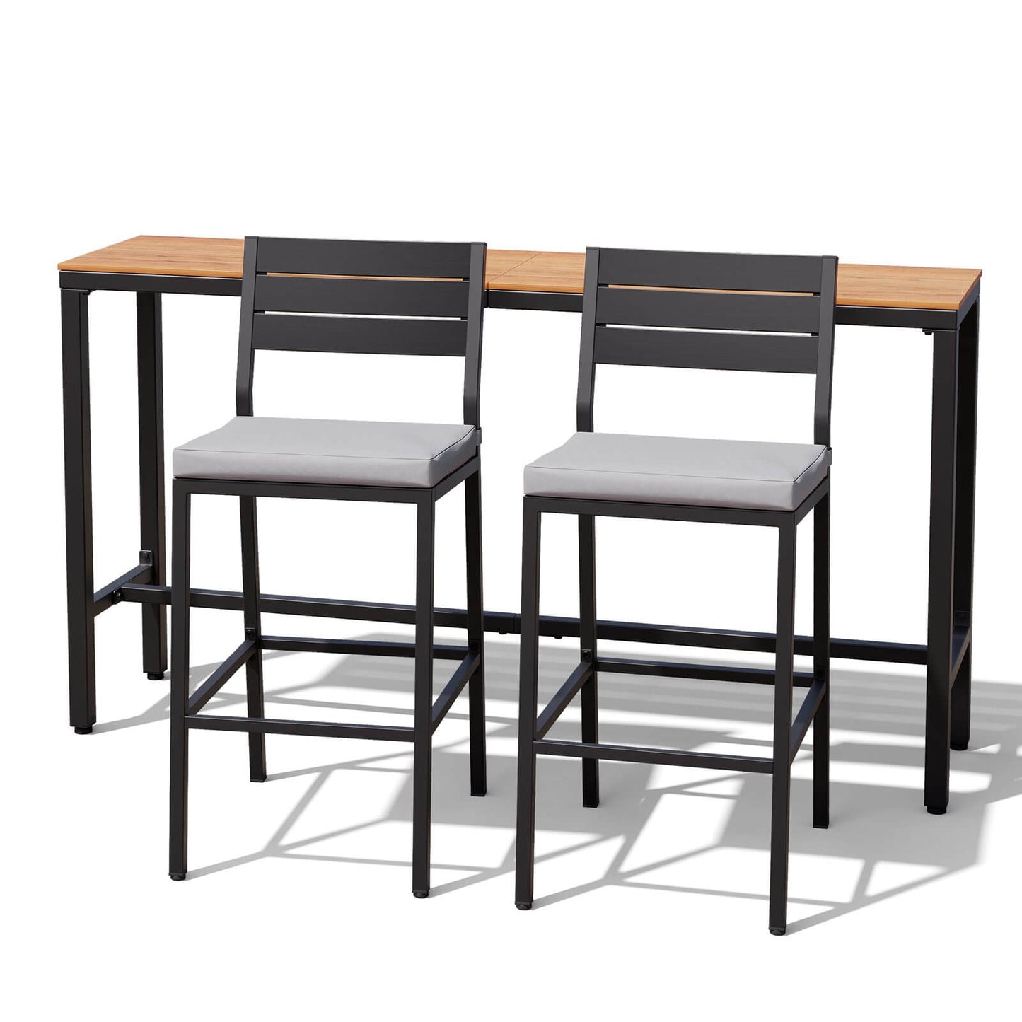 3-Piece Outdoor Bar Set with Wood-Plastic Table and Bar Chairs
