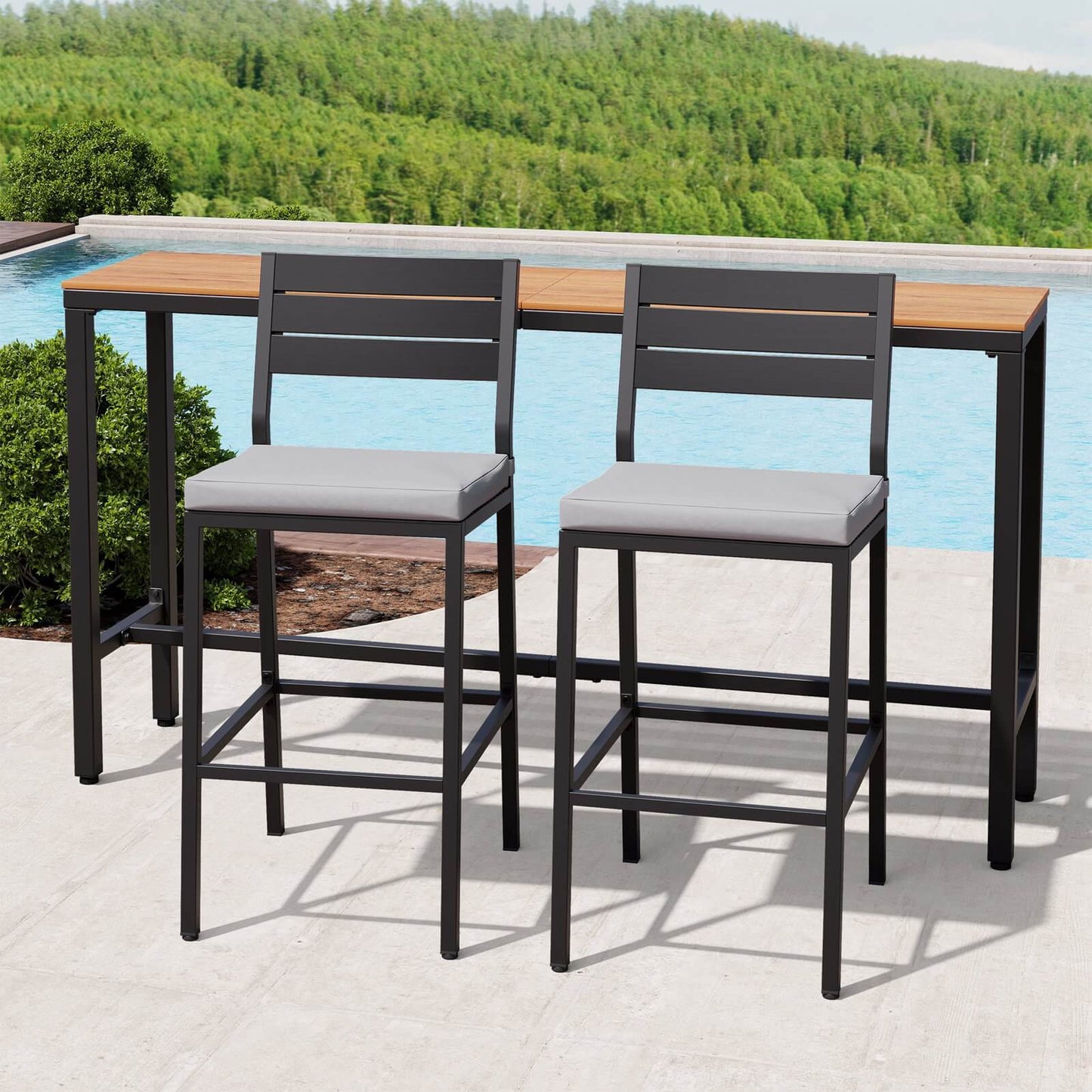 3-Piece Outdoor Bar Set with Wood-Plastic Table and Bar Chairs