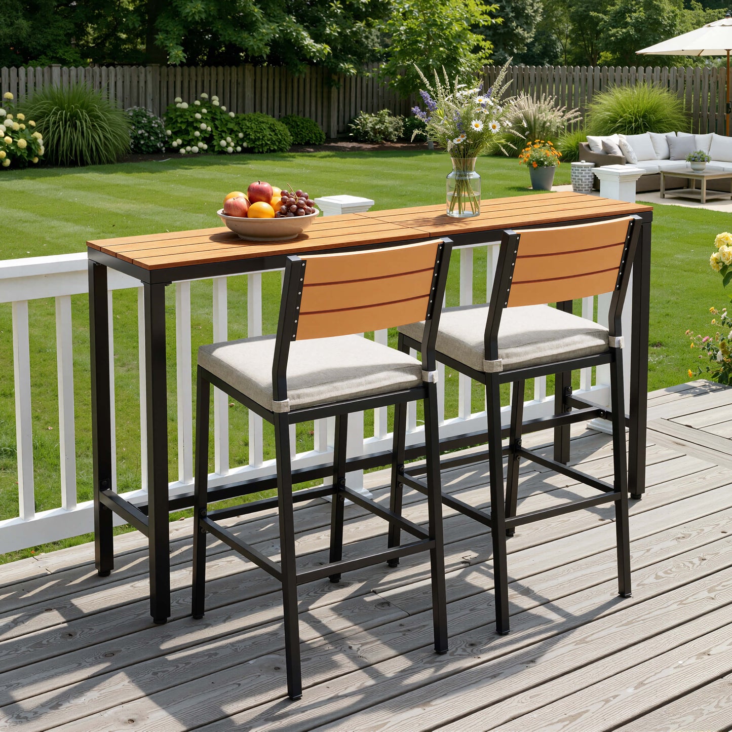 3-Piece Outdoor Bar Set with Wood-Plastic Table and Bar Chairs
