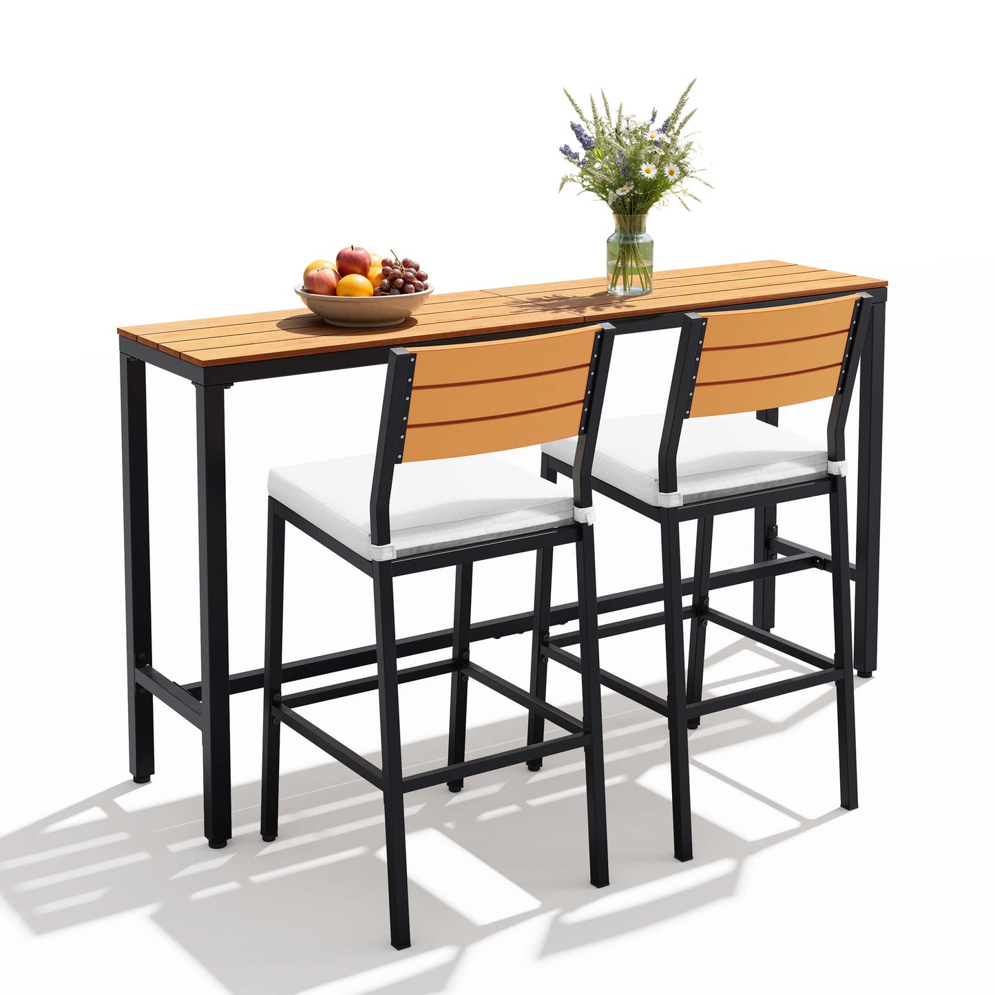3-Piece Outdoor Bar Set with Wood-Plastic Table and Bar Chairs