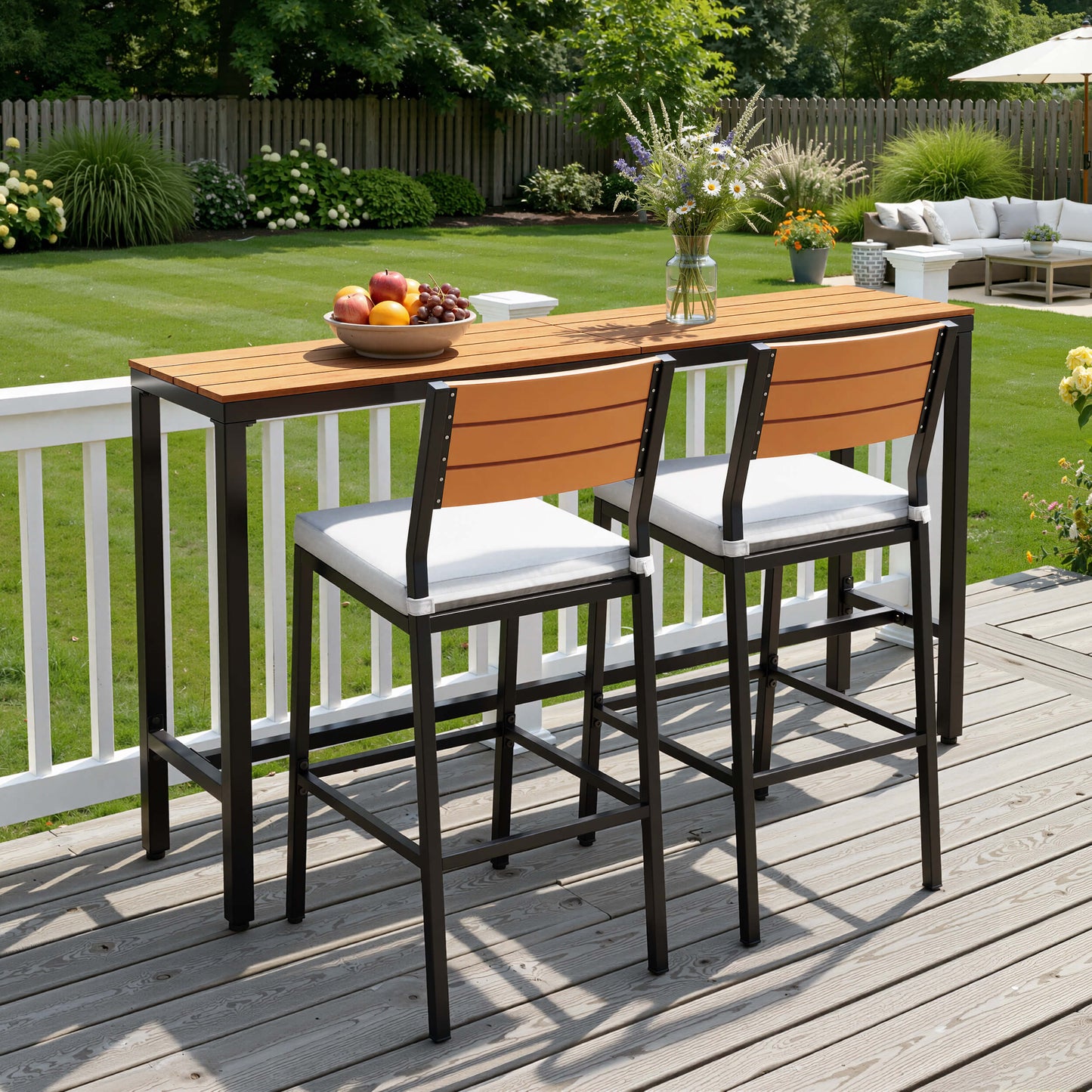 3-Piece Outdoor Bar Set with Wood-Plastic Table and Bar Chairs