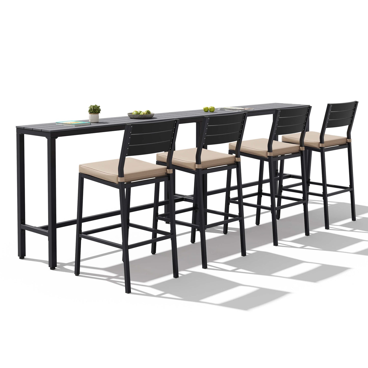 3-Piece Outdoor Bar Set with Wood-Plastic Table and Bar Chairs