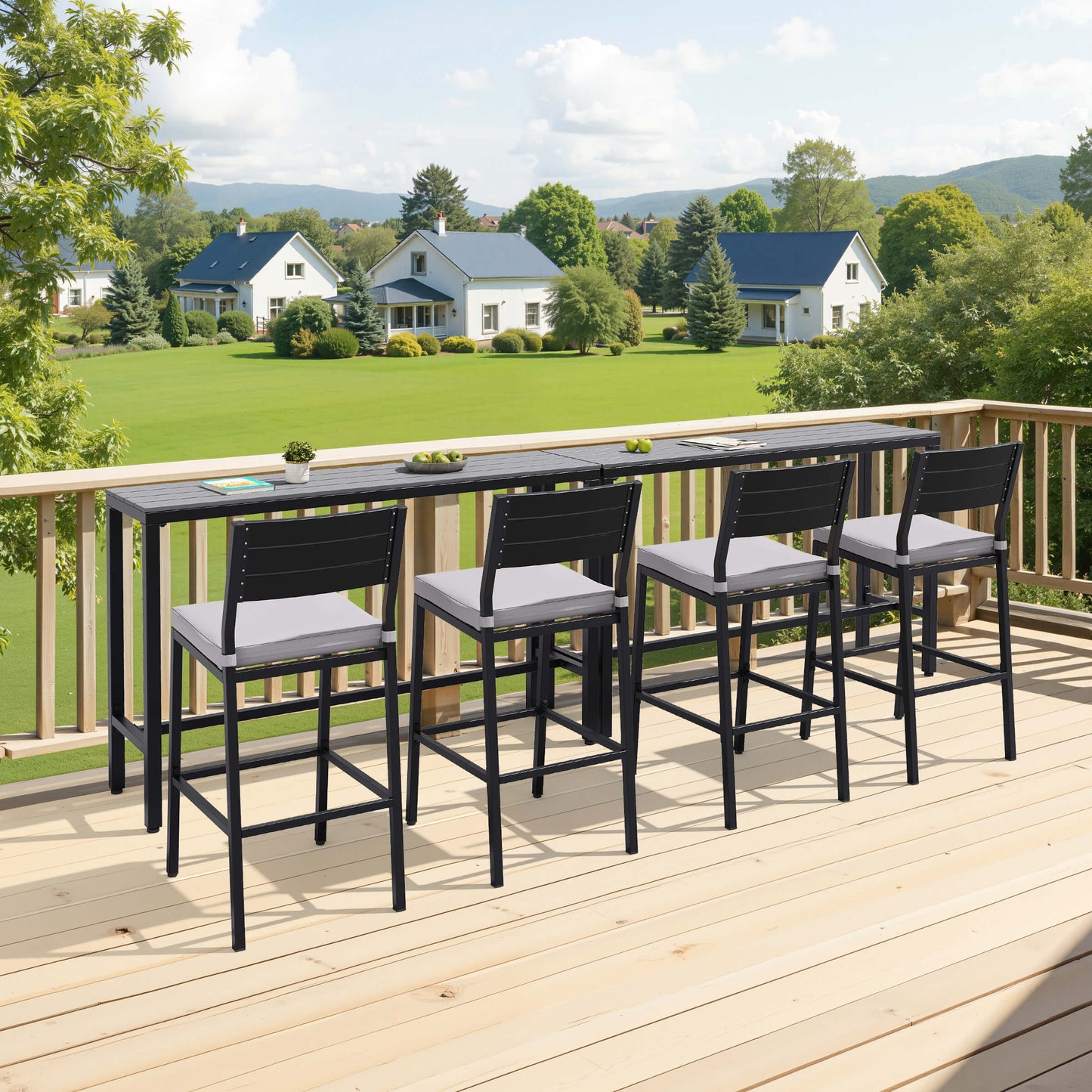 3-Piece Outdoor Bar Set with Wood-Plastic Table and Bar Chairs