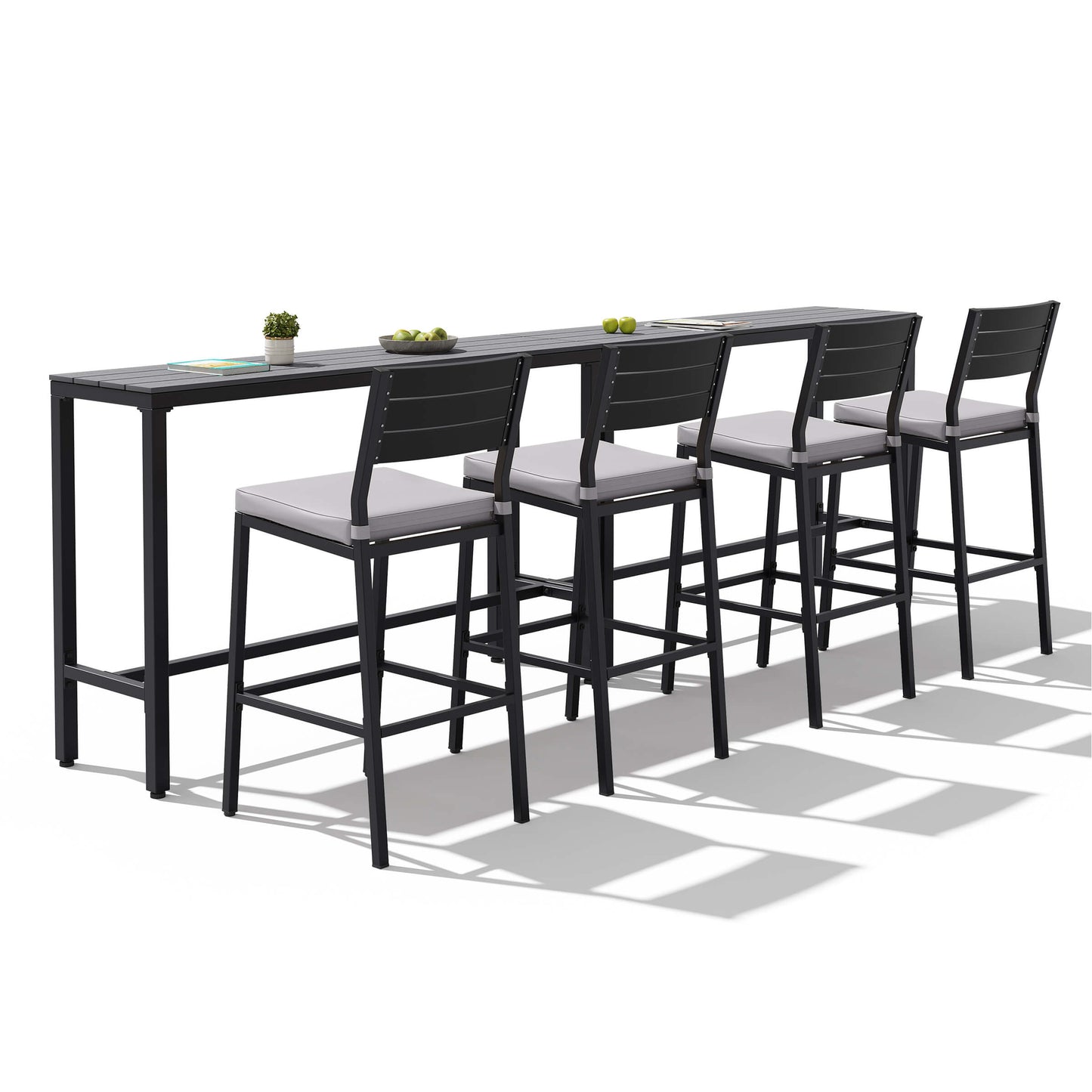 3-Piece Outdoor Bar Set with Wood-Plastic Table and Bar Chairs