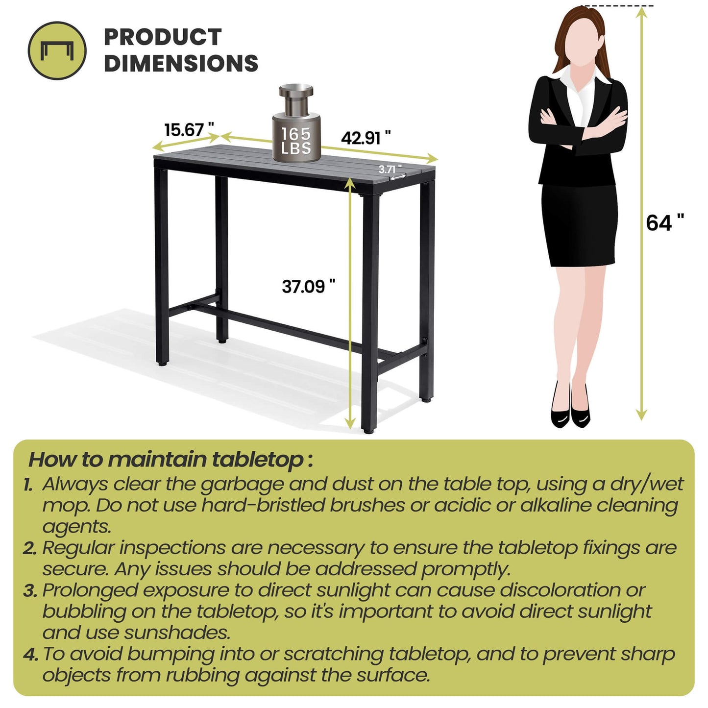 Outdoor Bar Table with Steel Frame