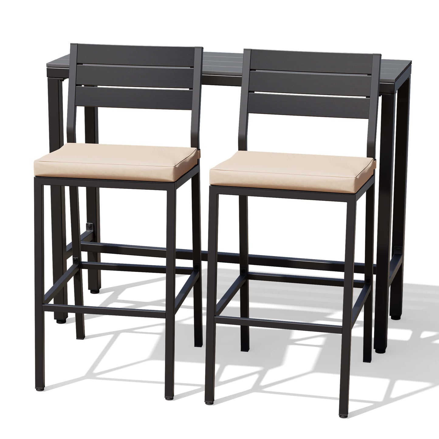 3-Piece Outdoor Bar Set with Wood-Plastic Table and Bar Chairs