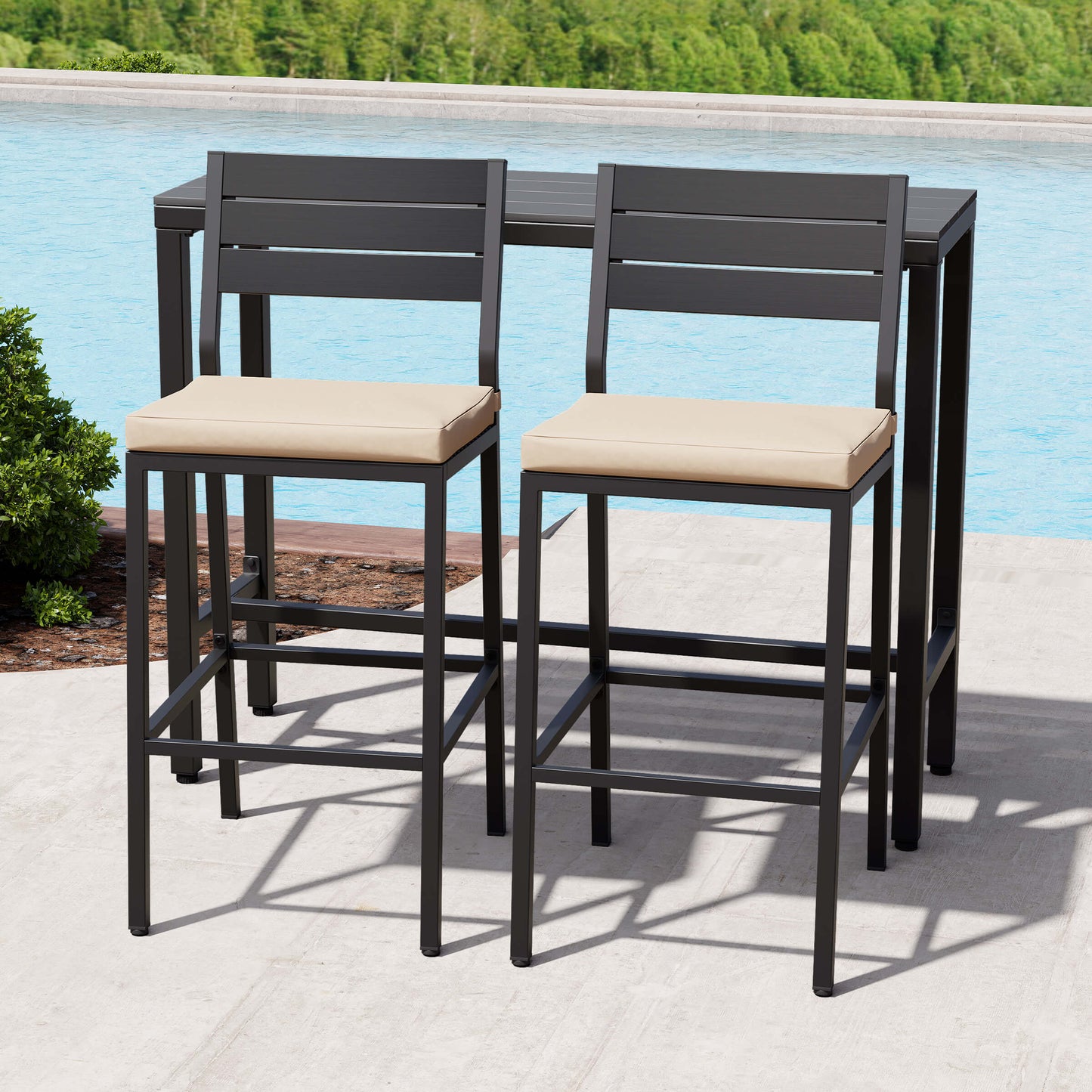 3-Piece Outdoor Bar Set with Wood-Plastic Table and Bar Chairs
