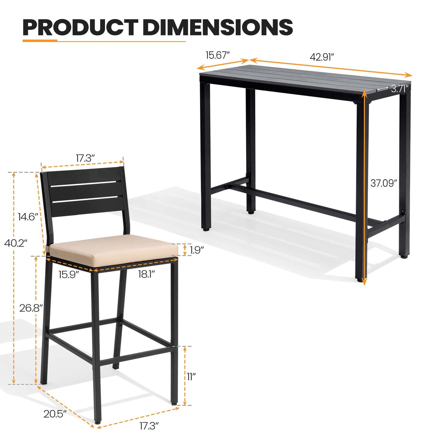 3-Piece Outdoor Bar Set with Wood-Plastic Table and Bar Chairs