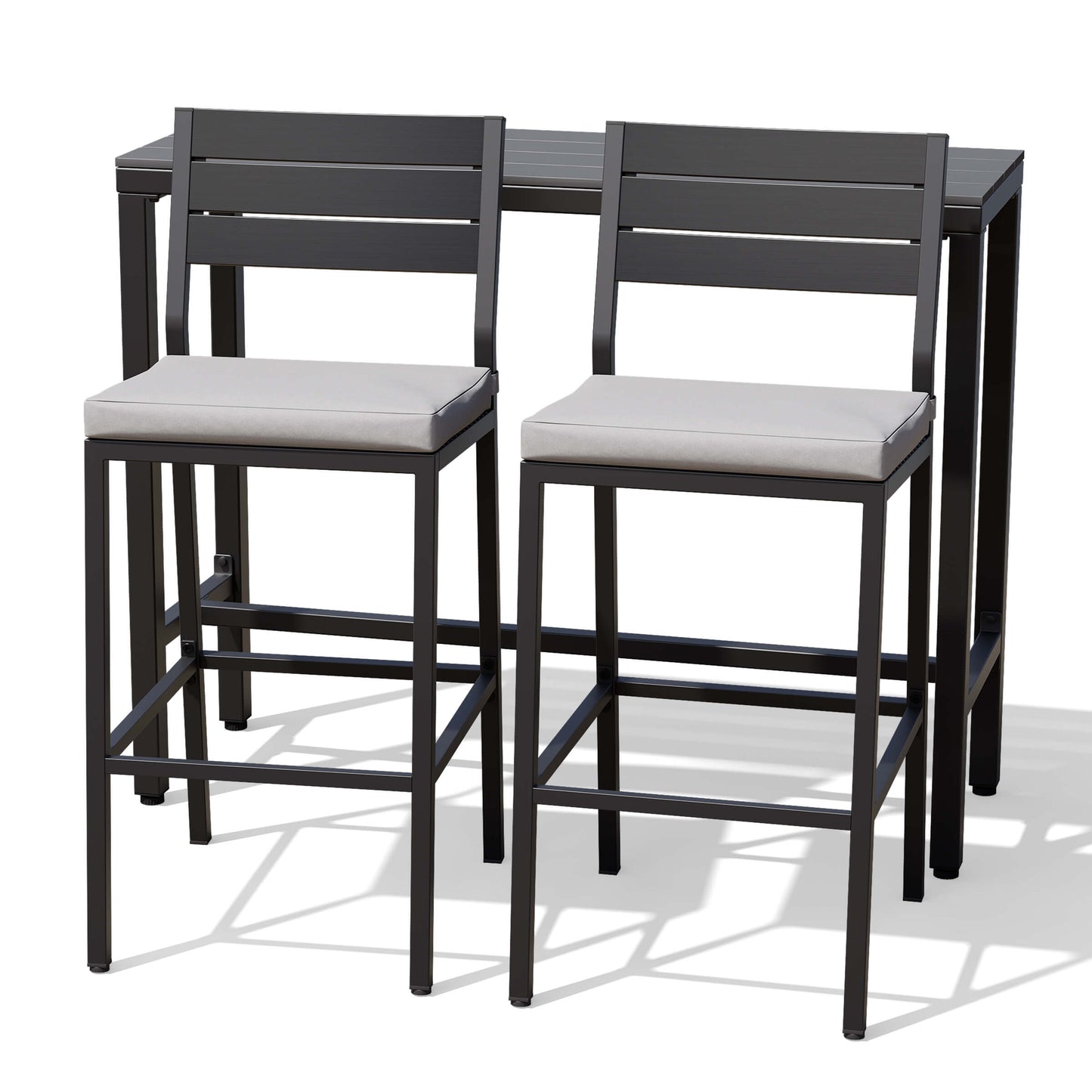 3-Piece Outdoor Bar Set with Wood-Plastic Table and Bar Chairs