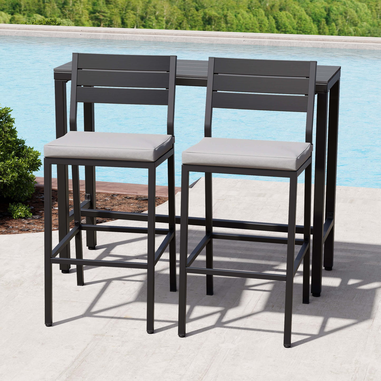 3-Piece Outdoor Bar Set with Wood-Plastic Table and Bar Chairs